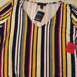 Forever 21 Plus Striped Short-Sleeved Bodysuit